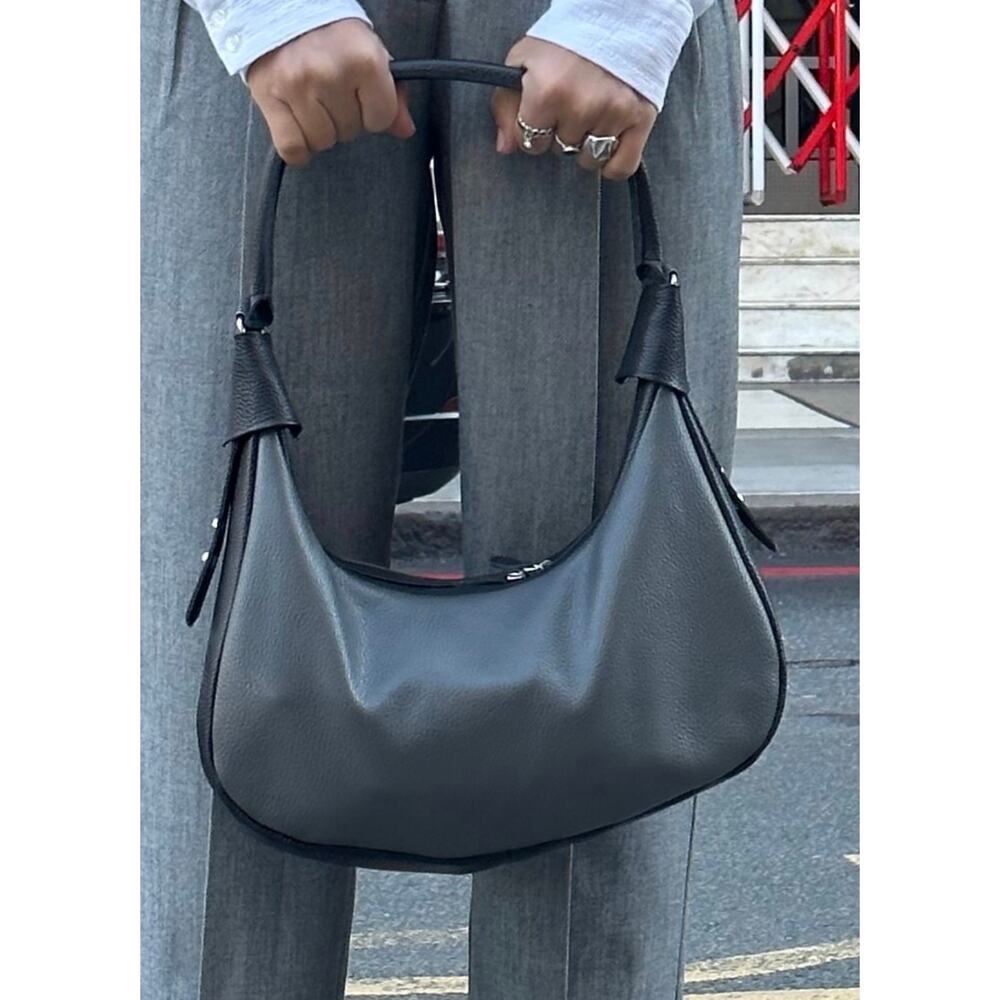 Christina Christi Leather Shoulder Bag Gray Black Handmade in Greece